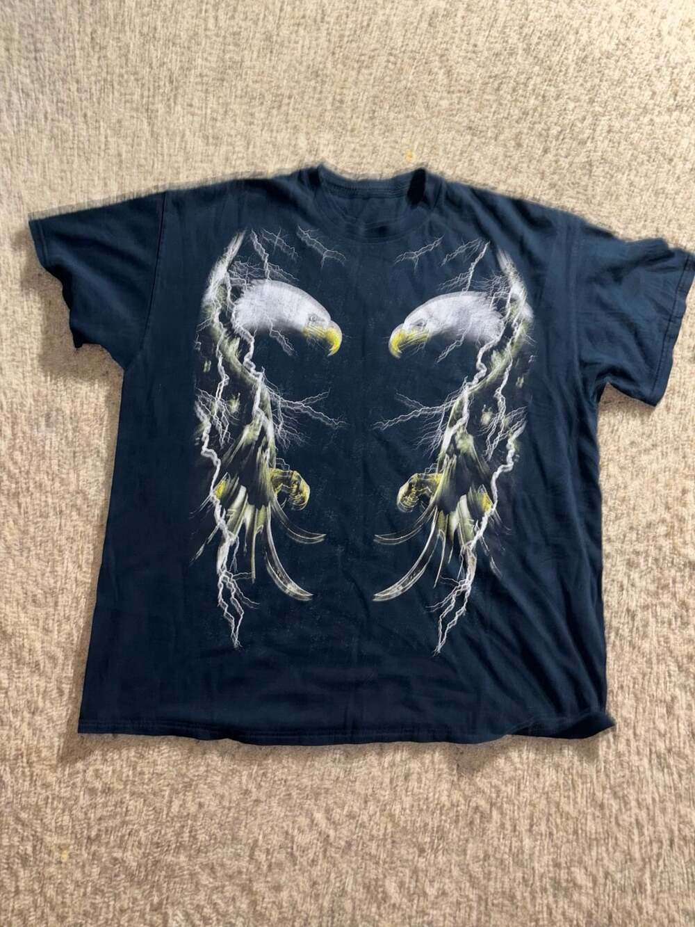 Vintage Bald Eagle Lightning Graphic T-Shirt Black Y2K